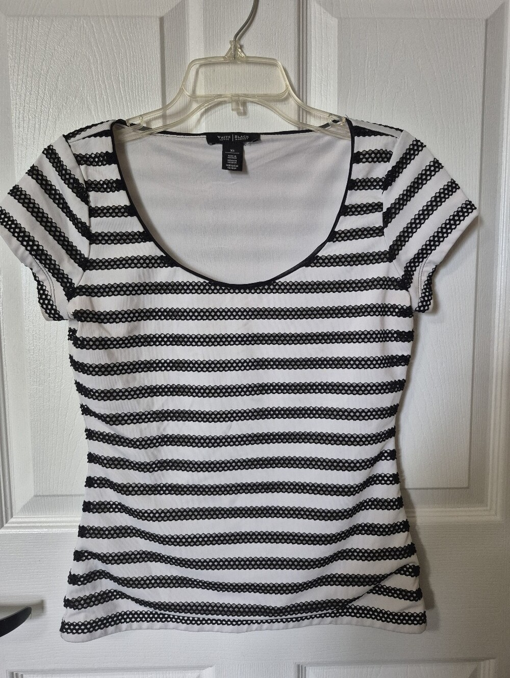 White House Black Market Black & White Striped Scoop Neck Tee